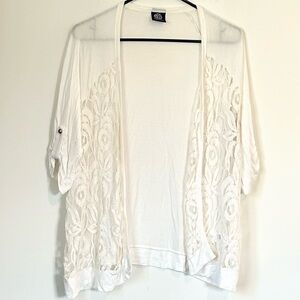 Bobeau White Cream Lace Open Front Cardigan Sweater - Size: Small